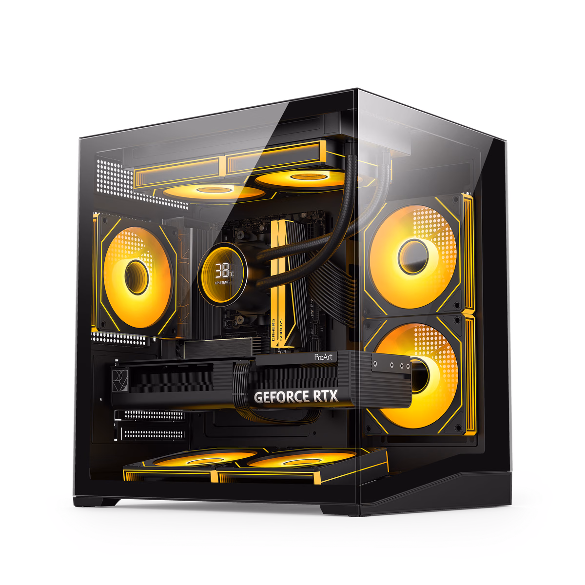 Defender Mini T in Black — sliding tempered-glass front panel opened