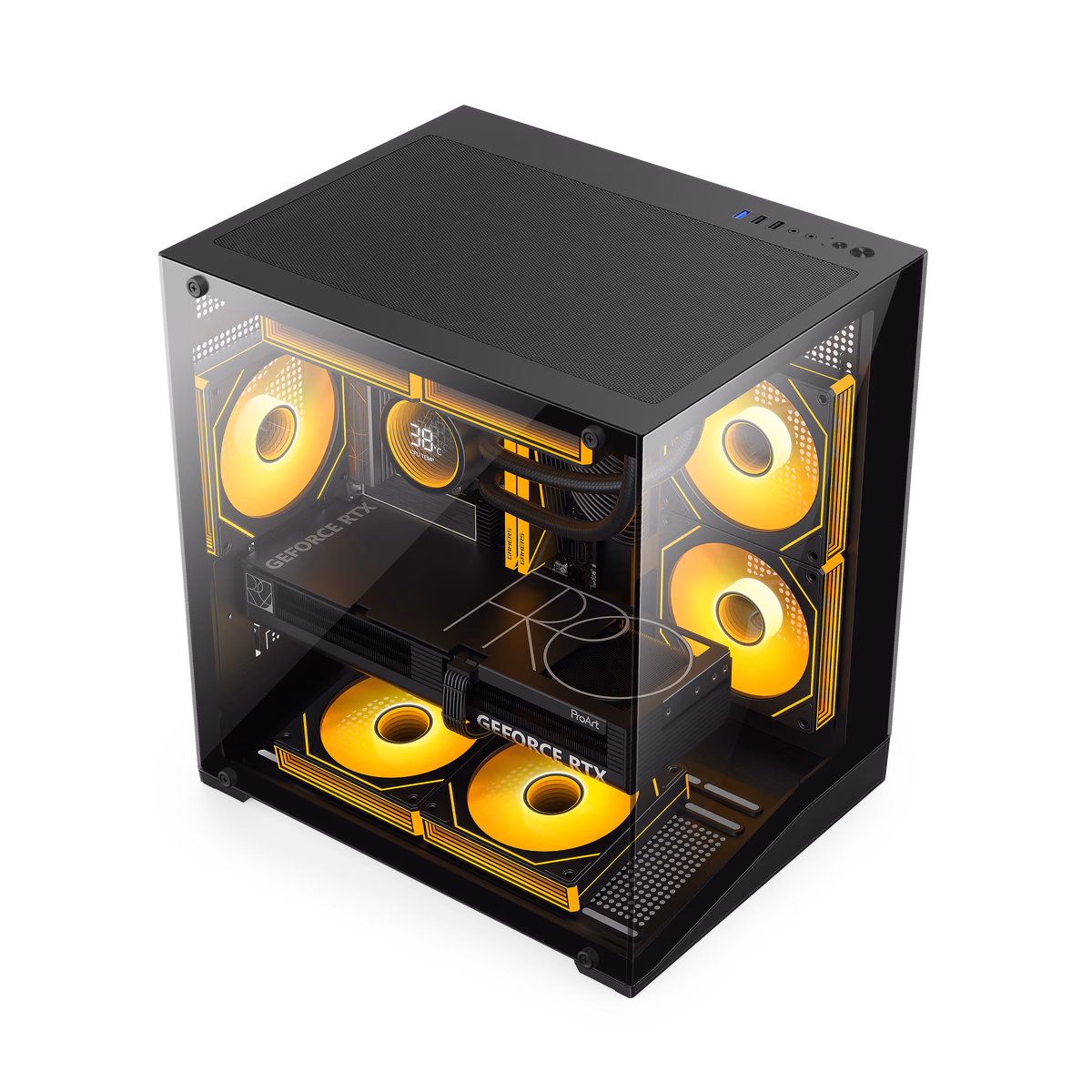 Defender Mini T in Black — empty chassis showing motherboard tray and PSU shroud