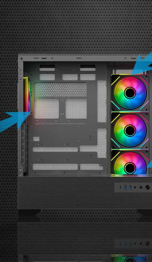 Radiator mounting positions in the black FX 830: top, side and rear