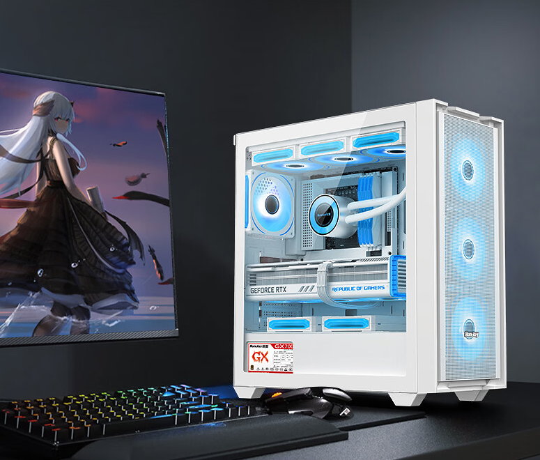 Nova GX750C built up on a desk with monitor, keyboard and mouse