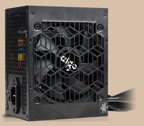 TY650 650W power supply front view: honeycomb fan grille and zinc-coated steel shell